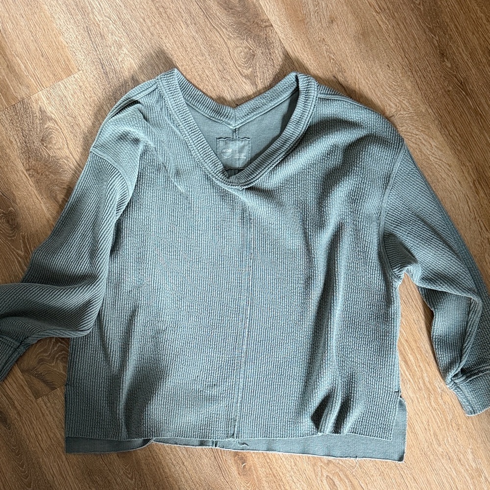 Aerie Green Waffle Knit Pullover Sweater